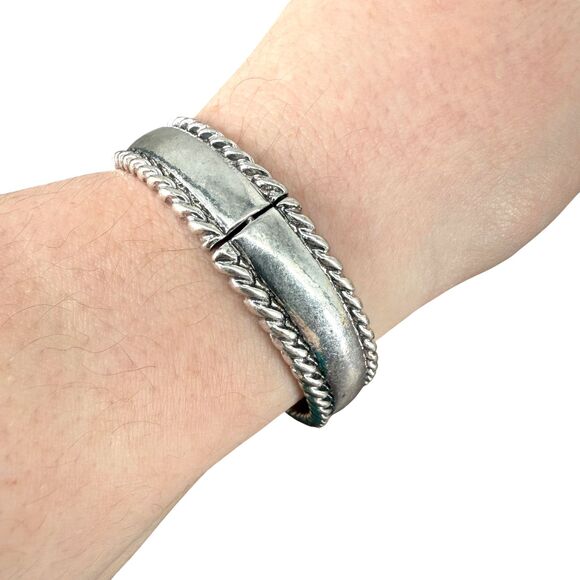 J. Jill Hinged Bracelet Bangle Silver Tone Braided Rope Magnetic Classic Polish - Picture 11 of 15